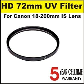 High Definition 72mm UV Filter for Canon 18-200mm IS Lens + 3 Year Celltime Warranty