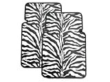 Set of 2 Universal-Fit Safari Animal Print Front Rubber Floor Mats - Zebra Black and White