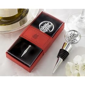  Double Happiness inch Elegant Chrome Bottle Stopper in Asian-Themed Gift Box - Baby Shower Gifts & Wedding Favors (Set of 12)