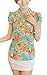 Finejo Women Short-Sleeve Slim Ladies Floral Print Chiffon Shirt