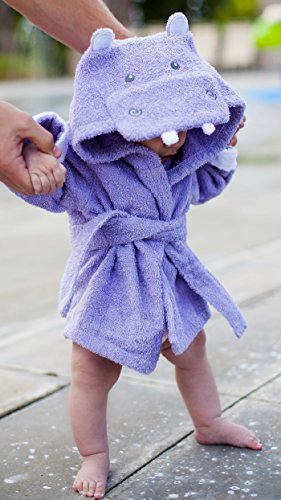 Baby Steps, The Best Purple Hippo Hooded Bathrobe & Towel, 0-9 Months. Great Infant Babies Bath Robe Shower Gift or Present for Mom of Boys or Girls