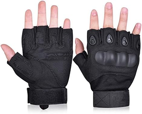 BokNgaa Tactical Shooting Gloves Half Finger Tactical Gloves with Hard Knuckle for Riding Motorcycle Airsoft Military Army Police Swat Combat Assault Tactical Gear 1 Pair(Black)