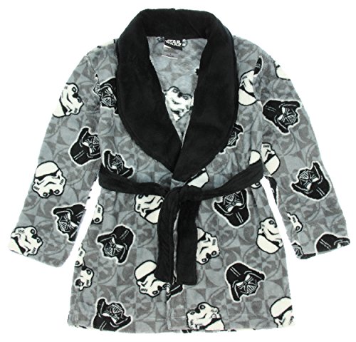 Disney Star Wars Boys Plush Fleece Bath Robe Gray and Black