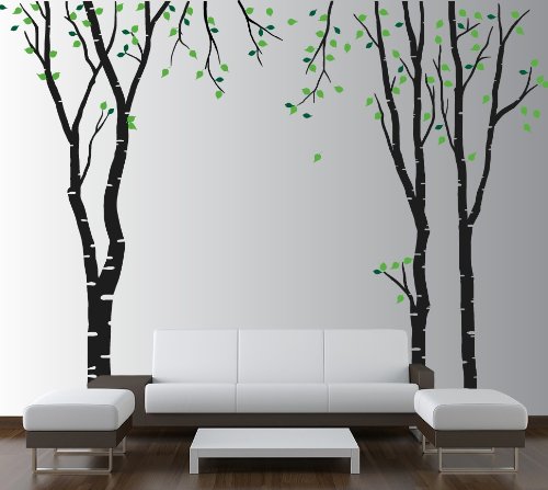 Large Wall Birch Tree Decal Forest Kids Vinyl Sticker Removable with Leaves Branches #1119 (8 Feet Tall)