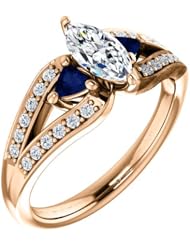 18K Rose Gold Marquise Cut Diamond and Sapphire Ring -- LIFETIME WARRANTY