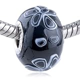 Texture White Daisy Black Beads European - Compatible With Biagi Pandora Chamilia Troll