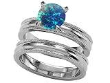 1.35 cttw 925 Sterling Silver Lab Created Round Blue Opal Engagement Wedding Set