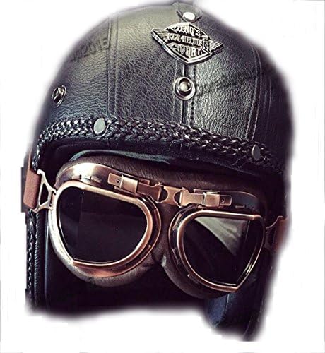 Joypower Unisex Motorcycle Helmet Vintage Hand-Made Leathern 3/4 Helmet Lovers (2XL)