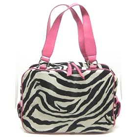 Zebra Print Laptop Bag Carry Case Pink Trim Side Pockets