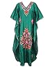 Boho Silk Kaftan Kashmiri Embroidered Green Caftan Lounger Dress Kimono Dress