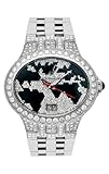 NEW! Aqua Master Men's Oval World Map Diamond Watch, 12.00 ctw - Specially Boxed with Two Extra Bezels