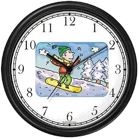 Boy Snowboarding or Boarding Cartoon Snow Skiing Wall Clock by WatchBuddy Timepieces (Slate Blue Frame)