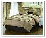 1 Week Super Sale!!! 7 Pc Luxury Linen / Jacquard Gold / Brown Comforter Set,.king Size