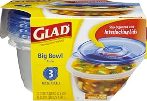 GladWare Big Bowl Food Storage Containers, 48 Ounces, 3 Count (Pack of 6)