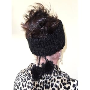 Trendy Black Chunky Knit Headband with Tassles