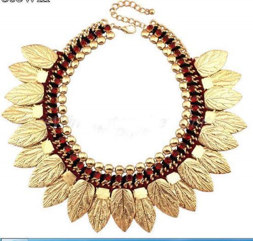 TQ Fashion New Design women bib statement golden leaves crystal bling necklace collar Hot