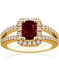 18K Yellow Gold Cushion Cut Ruby Ring With Sidestones