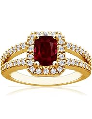 14K Yellow Gold Cushion Cut Ruby Ring With Sidestones