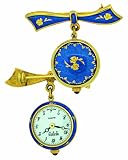 Bernex Swiss Made Gold Plate Ladies Bow Broach Watch (Blue Enamel/Gold plate)
