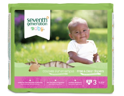 Seventh Generation Free and Clear Baby Diapers, Size 3, 155 Count
