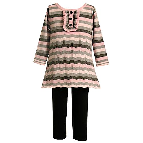Bonnie Jean Infant Girls Warm Pink Striped Sweater Leggings Set 3M-9M