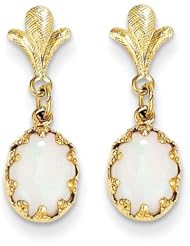 MadiK® 14k Yellow Gold Imitation Opal Prong Set Satin Finish Dangle Earrings