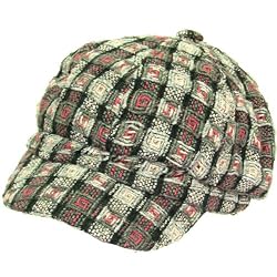 Wool Woven Square Knit Full Newsboy Cabby Cap Hat Pink