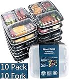 [10 Pack]3 Compartment Meal Prep Food Storage Containers with Lids/BPA Free Bento Lunch Boxes/Divided Portion Control Container Plates-Microwave, Dishwasher Safe, Free Cutlery