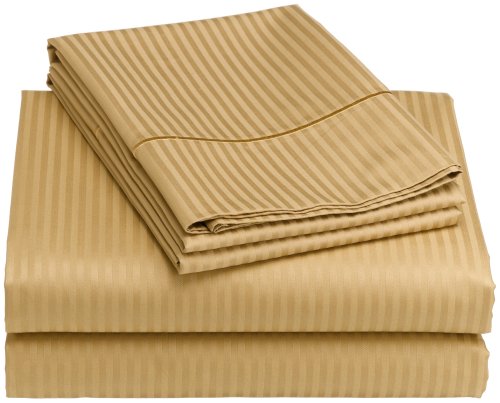 Renaissance 600-Thread-Count Woven Cotton Stripe Queen Sheet Set, Cafe