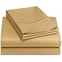 Renaissance Collection 600-Thread-Count Woven Cotton Stripe Queen Sheet Set, Cafe