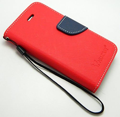 New Impact Hybrid Combo Hard Case Soft Rubber for Iphone 5 - Blue Stripes Hot Pink Skin (Wallet Red)