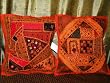 2 Vintage Sari Banjara Cushion Covers Flame Orange Mirror Embroidery