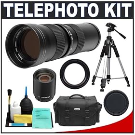 Kenko 420-800mm Super Telephoto Zoom Lens with 2x Teleconverter (=420-1600) + Nikon Case + Tripod + Accessory Kit for Nikon D5000, D40, D40x, D60, D80