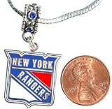 New York Rangers Charm with Connector Fits Pandora, Troll, Biagi, Euro Bracelets Penguin Round White