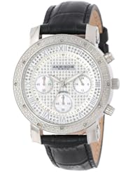 Akribos XXIV Womens AK437SS Grandiose Silver-tone Diamond Chronograph Black Leather Strap Watch