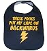 These Fools Put My Cape On Backwards Infant Toddler Superhero Bib Funny Baby Shower Gift - Navy / Yellow