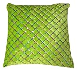 Sun Yin Sequins Embellished Diamond 18-Inch by 18-Inch Faux Fur Pillows, Lime