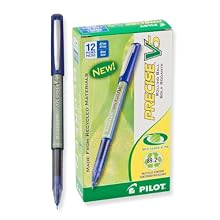 Pilot Precise V5 BeGreen Rolling Ball Pens, Extra Fine Point, Blue Ink, Dozen Box (26301)