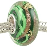 Irish Gold Murano Style Glass Bead on Sterling Silver Solid Core fits European Charm Bracelet