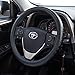 FMS Genuine Leather Car Steering Wheel Cover Universal 15.5 Inch Automotive Interior Accessories-Black, Durable, Breathable, Anti Slip, Odorless