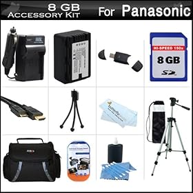 8GB Accessory Kit For Panasonic HC-V700, HC-V700M, HC-V500, HC-V500M, HC-V100, HC-V100M, HC-V10 Camcorder Includes 8GB High Speed SD Memory Card + Replacement (2000Mah) VW-VBK180 Battery + Ac/Dc Charger + Deluxe Case + Tripod + Mini HDMI Cable + Much More
