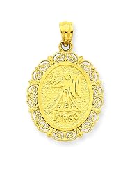 14K Satin Gold Virgo Zodiac Oval Charm Pendant Jewelry