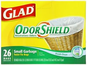 Glad OdorShield Small Trash Bags, Fresh Clean, 4 Gallon, 26 Count (Pack of 12)