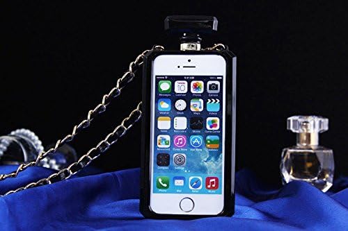 Stylish Crystal Diamond Rhinestones 3D Luxury Shining Butterfly Perfume Bottle Phone Case with Gold/Black Leather Chain (NOTE 3 Gold/Silver Gems)