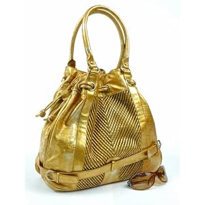 Woven Designer Drawstring Handbag/Tote - Coffee/Gols Available