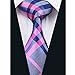 Hi-Tie Classic Gold Champagne Tie Pocket Square and Cufflinks Gift Box set Woven Silk Wedding Necktie (Blue pink plaid)