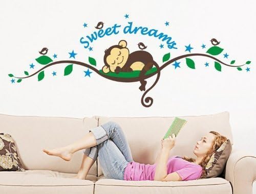 Hunnt® Sweet Dreams Monkeys and Tree Birds Giant Wall Sticker Decals ,Super for Boys and Girls Nursery Room Home Decor Decal Children's Room