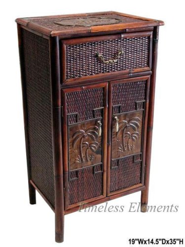 Kitchen: Bamboo Palm Drawer Doors Tall Cabinet Storage Table