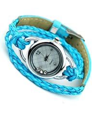 New Ladies Woman Elegant Candy Leather Strap Quartz Bracelet Wrist Watch Blue