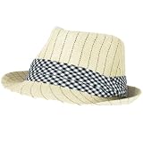 New Structure Stripe 3 Pleat Hard Fedora Trilby Hat Natural